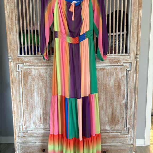 Multicolor Off-Shoulder Boho Maxi Dress Boutique - Picture 3 of 9